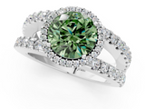 White gold Fancy Green Round  Cut Halo Split Shank Diamond Ring with Four-Prong Setting_46