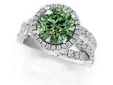 White gold Fancy Green Round  Cut Halo Split Shank Prong Setting Ring_34