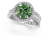 White gold Fancy Green Round  Cut Halo Split Shank Prong Setting Ring_49