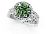White gold Fancy Green Round  Cut Halo Split Shank Prong Setting Ring_73