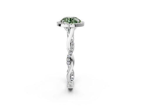 White gold Fancy Green Round Cut Halo Twist Band with Four-Prong Setting_2