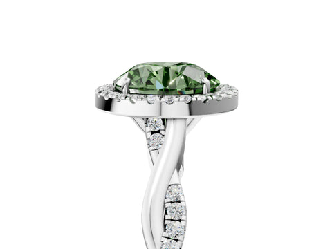 White gold Fancy Green Round Cut Halo Twist Band with Four-Prong Setting_5