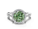 White gold Fancy Green Round Cut Halo Twist Band with Four-Prong Setting_72