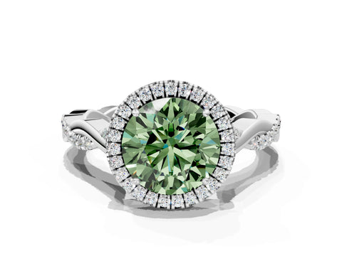 White gold Fancy Green Round Cut Halo Twist Band with Four-Prong Setting_72
