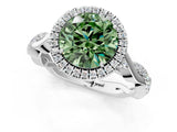 White gold Fancy Green Round Cut Halo Twist Band with Four-Prong Setting_73