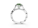 White gold Fancy Green Round Cut Halo Twist Band with Four-Prong Setting_75