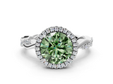 White gold Fancy Green Round  Cut Halo Twisted Band Four-Prong Ring_55