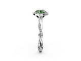 White gold Fancy Green Round  Cut Halo Twisted Band Four-Prong Ring_57