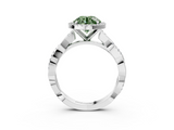 White gold Fancy Green Round  Cut Halo Twisted Band Four-Prong Ring_58