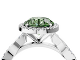 White gold Fancy Green Round  Cut Halo Twisted Band Four-Prong Ring_59