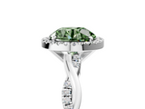 White gold Fancy Green Round  Cut Halo Twisted Band Four-Prong Ring_60