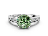 White gold Fancy Green Round  Cut Milgrain Channel Set Engagement Ring with Solitaire Prong Setting_48
