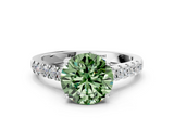 White gold Fancy Green Round  Cut Pavé Band Solitaire Ring with Four-Prong Setting_44