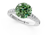White gold Fancy Green Round  Cut Pavé Band Solitaire Ring with Four-Prong Setting_45