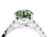 White gold Fancy Green Round  Cut Pavé Band Solitaire Ring with Four-Prong Setting_48