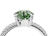 White gold Fancy Green Round  Cut Pave Diamond Engagement Ring with Channel Set Band and Four-Prong Setting_24