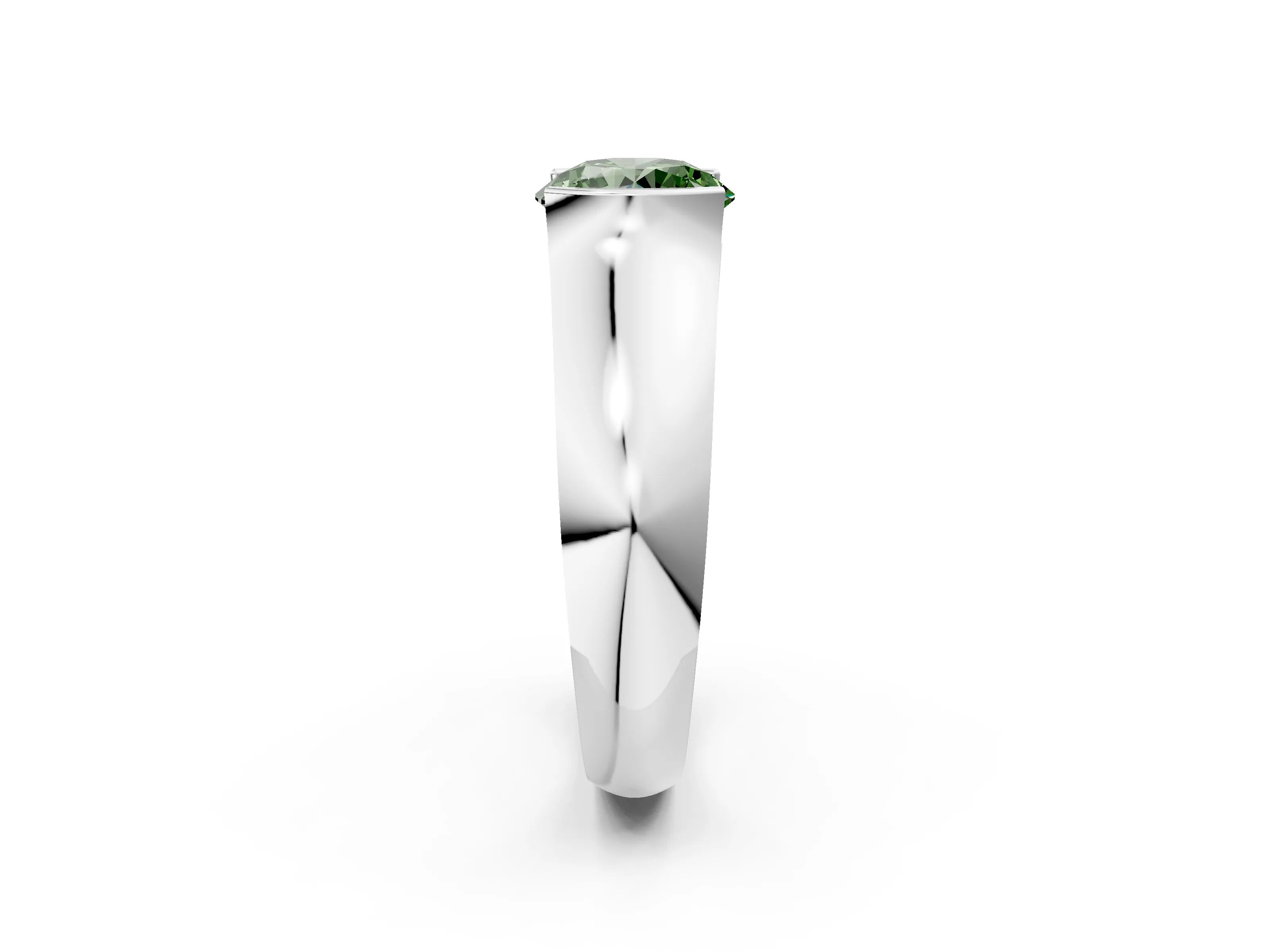 White gold Fancy Green Round Cut Solitaire Bezel Set Diamond Ring with Wide Band_14
