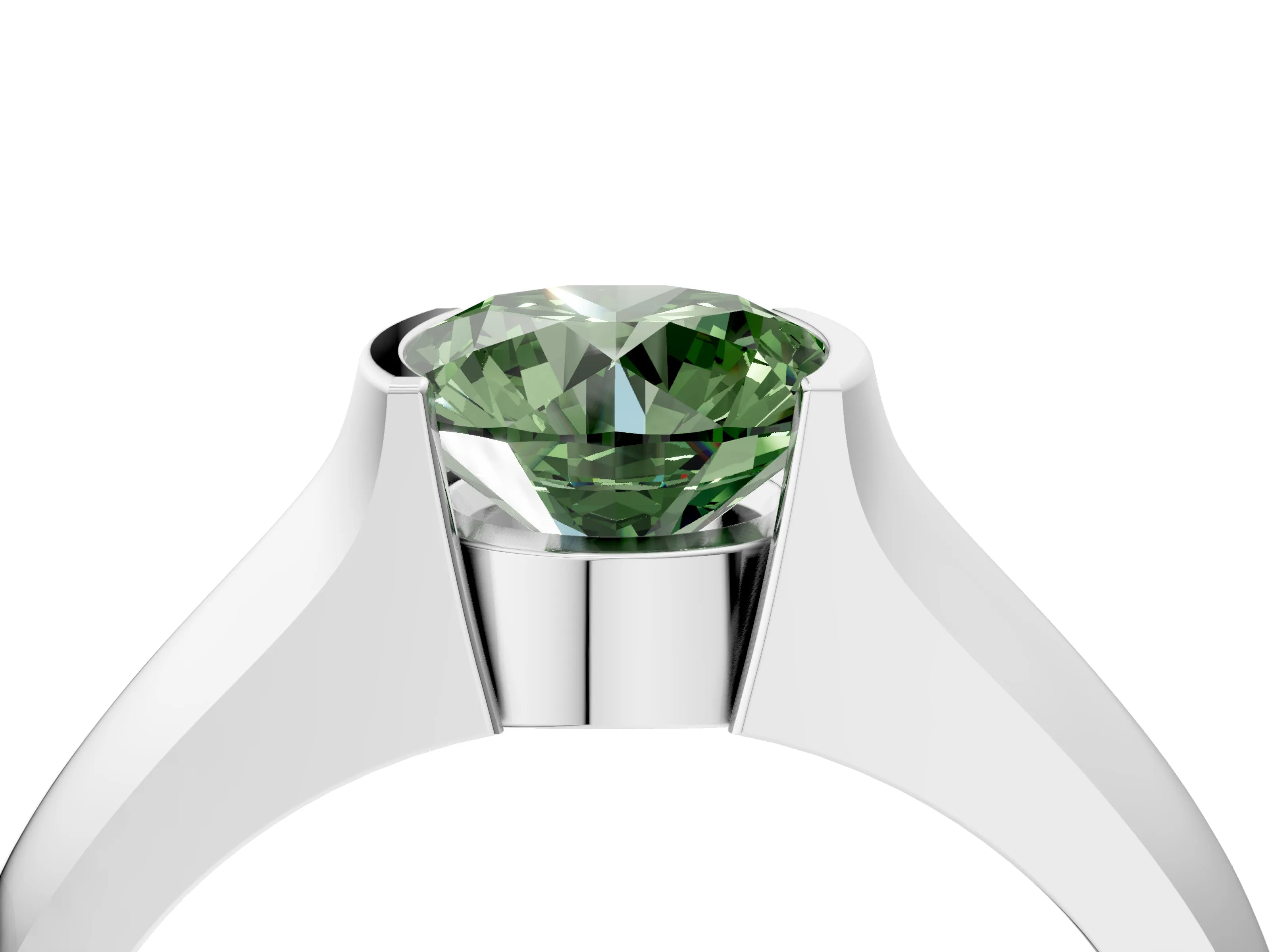 White gold Fancy Green Round Cut Solitaire Bezel Set Diamond Ring with Wide Band_16