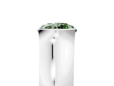 White gold Fancy Green Round Cut Solitaire Bezel Set Diamond Ring with Wide Band_17
