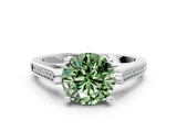 White gold Fancy Green Round Cut Solitaire Cathedral Diamond Engagement Ring with Channel-Set Band and Four-Prong Setting_15