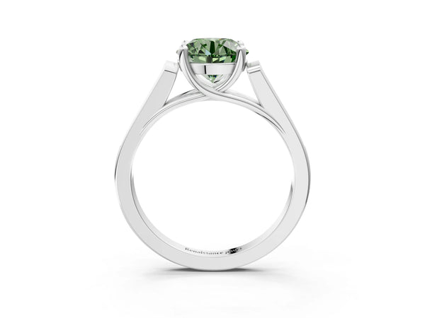 Platinum Round Cathedral Solitaire Engagement Ring Setting for Fancy Green Center