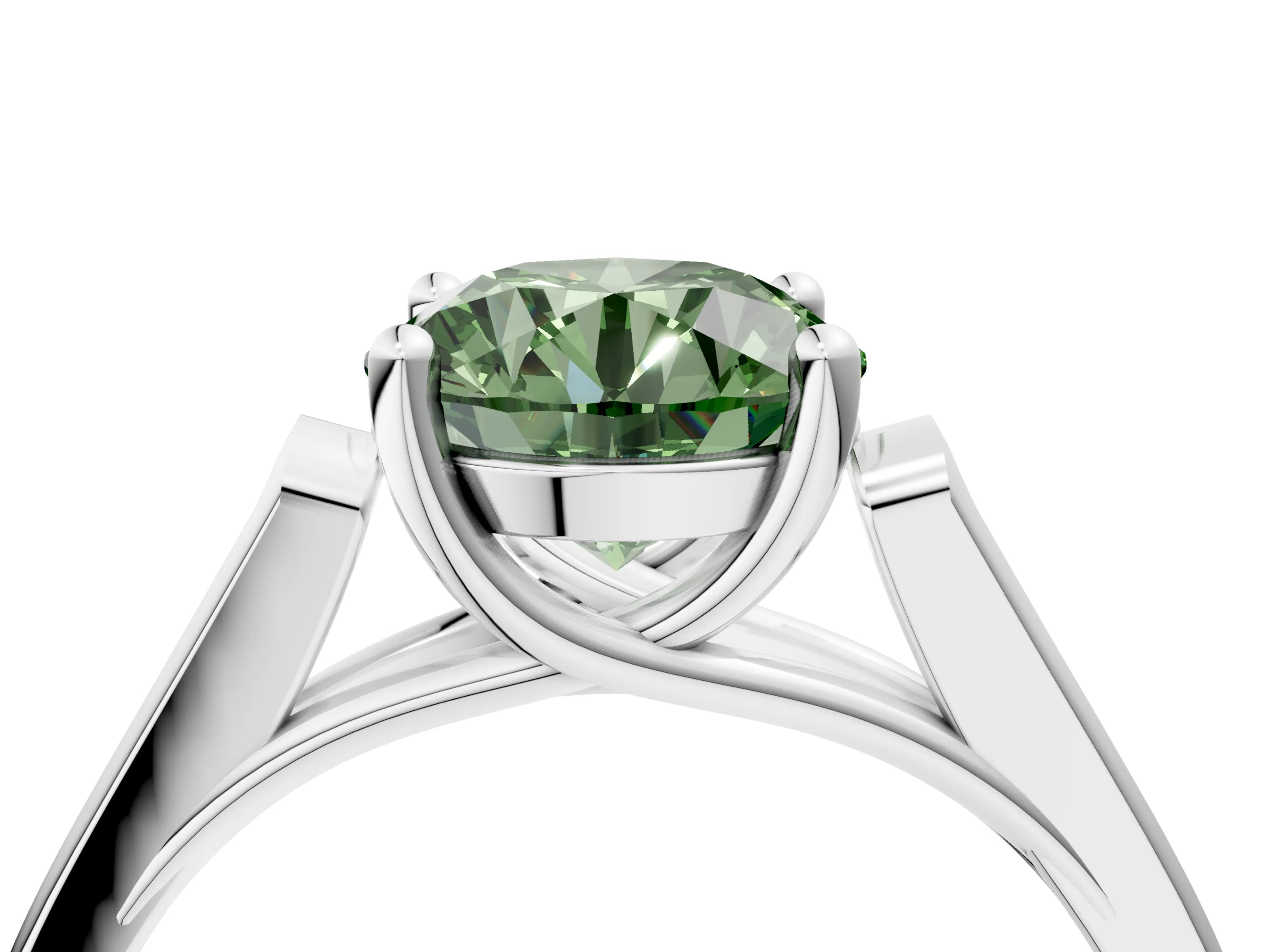 White gold Fancy Green Round Cut Solitaire Cathedral Diamond Engagement Ring with Channel-Set Band and Four-Prong Setting_19