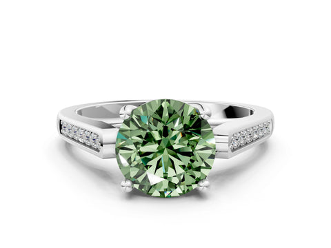 White gold Fancy Green Round Cut Solitaire Cathedral Diamond Engagement Ring with Channel-Set Band and Four-Prong Setting_3