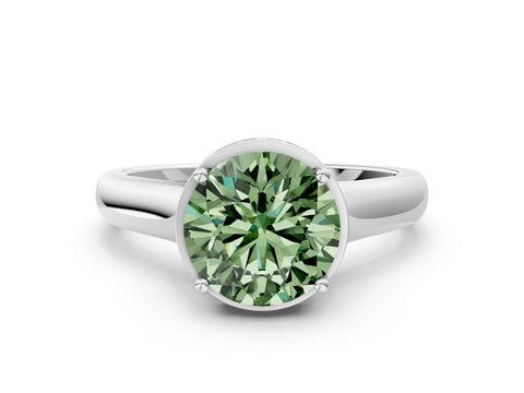 White gold Fancy Green Round Cut Solitaire Diamond Engagement Ring with Four-Prong Setting and Tapered Band_12