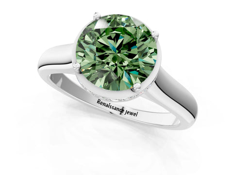 White gold Fancy Green Round Cut Solitaire Diamond Engagement Ring with Four-Prong Setting and Tapered Band_13