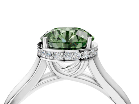 White gold Fancy Green Round Cut Solitaire Diamond Engagement Ring with Four-Prong Setting and Tapered Band_16