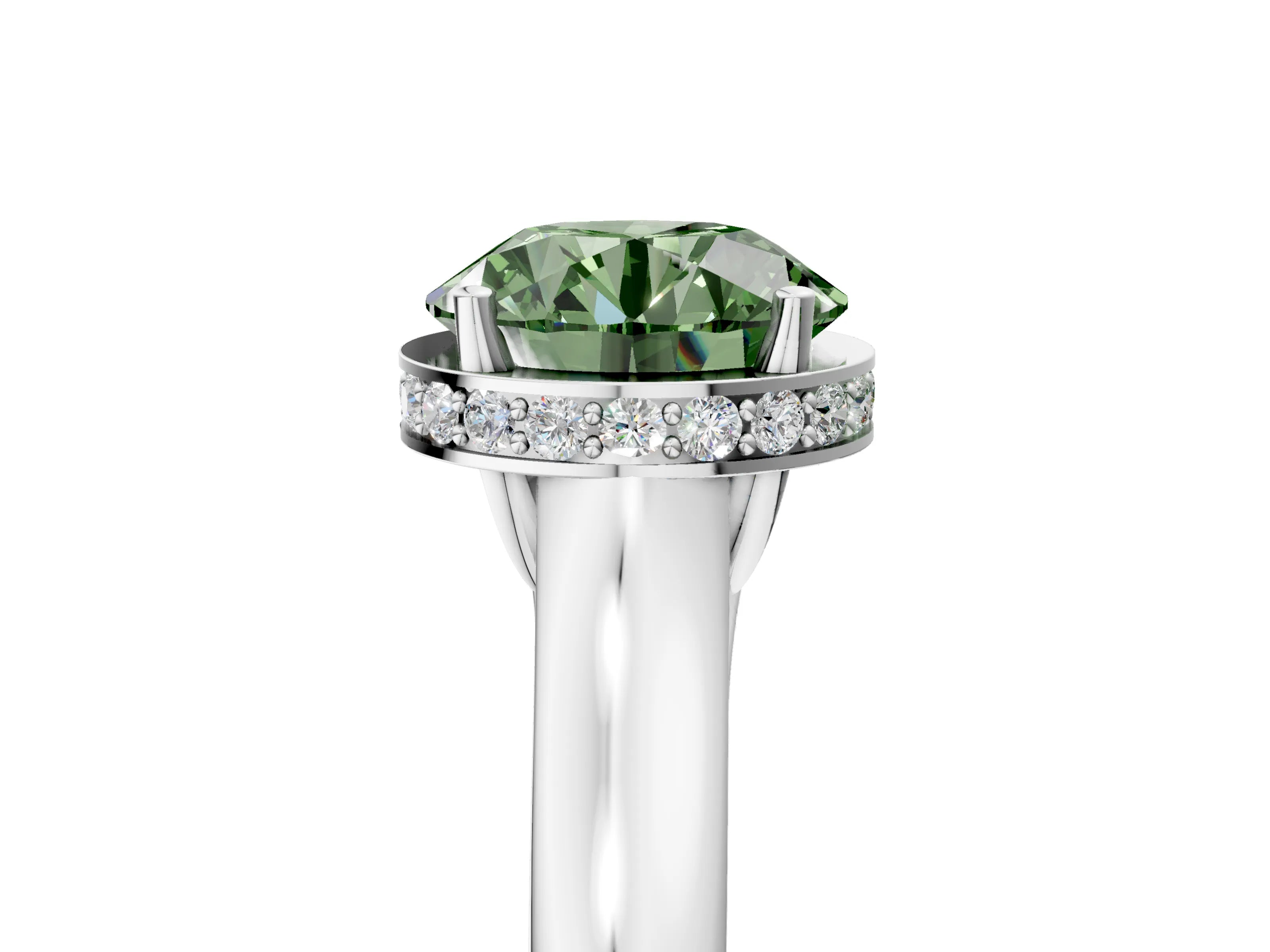 White gold Fancy Green Round Cut Solitaire Diamond Engagement Ring with Four-Prong Setting and Tapered Band_17