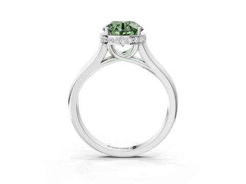 White gold Fancy Green Round Cut Solitaire Diamond Engagement Ring with Four-Prong Setting and Tapered Band_3