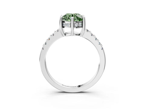 White gold Fancy Green Round Cut Solitaire Diamond Engagement Ring with Pavé Band and Six-Prong Setting_15