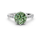 White gold Fancy Green Round Cut Solitaire Diamond Engagement Ring with Pavé Band and Six-Prong Setting_24