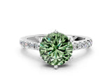 White gold Fancy Green Round Cut Solitaire Diamond Engagement Ring with Pavé Band and Six-Prong Setting_24