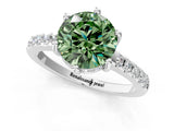 White gold Fancy Green Round Cut Solitaire Diamond Engagement Ring with Pavé Band and Six-Prong Setting_25