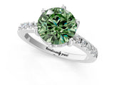 White gold Fancy Green Round Cut Solitaire Diamond Engagement Ring with Pavé Band and Six-Prong Setting_25