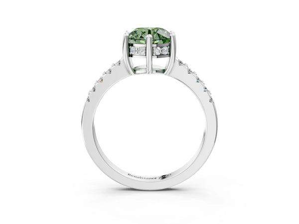Platinum Round Hidden Halo Solitaire Engagement Ring Setting for Fancy Green Center