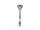 White gold Fancy Green Round  Cut Solitaire Diamond Engagement Ring with Pave Band and Four-Prong Setting_243