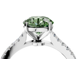 White gold Fancy Green Round  Cut Solitaire Diamond Engagement Ring with Pave Band and Four-Prong Setting_245