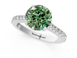 White gold Fancy Green Round  Cut Solitaire Diamond Engagement Ring with Pave Band and Four-Prong Setting_249