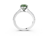 White gold Fancy Green Round  Cut Solitaire Diamond Engagement Ring with Pave Band and Four-Prong Setting_251
