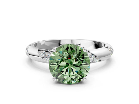White gold Fancy Green Round Cut Solitaire Diamond Engagement Ring with Twisted Pave Band and Four-Prong Setting_37