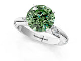 White gold Fancy Green Round Cut Solitaire Diamond Engagement Ring with Twisted Pave Band and Four-Prong Setting_38
