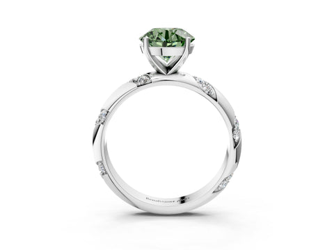 White gold Fancy Green Round Cut Solitaire Diamond Engagement Ring with Twisted Pave Band and Four-Prong Setting_40