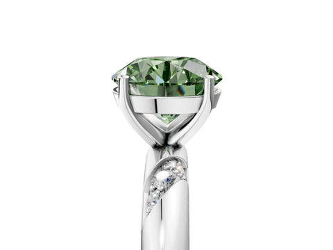 White gold Fancy Green Round Cut Solitaire Diamond Engagement Ring with Twisted Pave Band and Four-Prong Setting_48