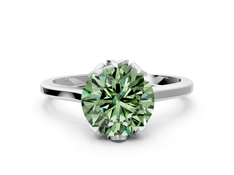 White gold Fancy Green Round  Cut Solitaire Diamond Ring with Flower-Prong Setting and Classic Band_73