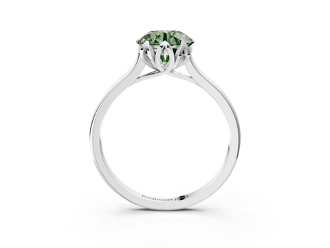 White gold Fancy Green Round  Cut Solitaire Diamond Ring with Flower-Prong Setting and Classic Band_76