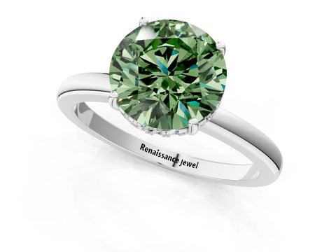 White gold Fancy Green Round Cut Solitaire Diamond Ring with Prong Setting and Plain Band_13