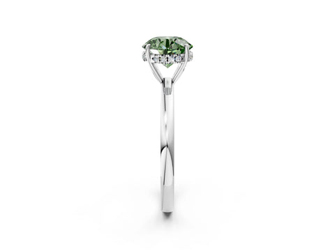 White gold Fancy Green Round Cut Solitaire Diamond Ring with Prong Setting and Plain Band_14